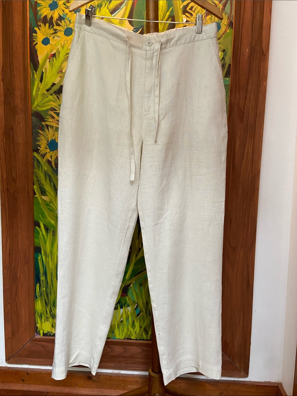 Island Republic 100% Linen Natural/Cream Drawstring Linen Chinos Size 36